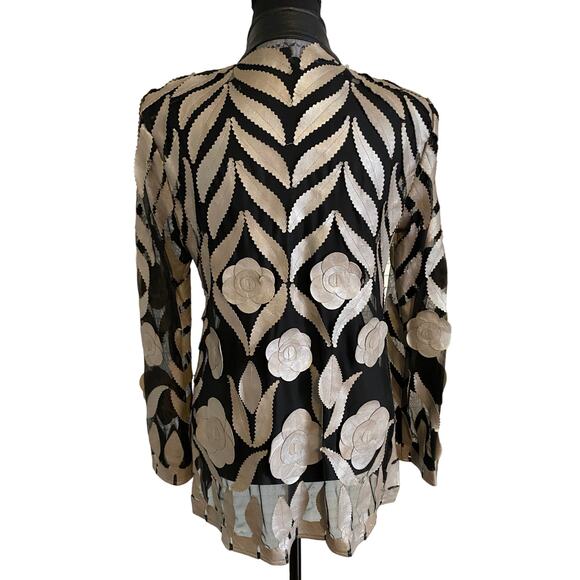 Image Leather Leaf Jacket Women Full Zip Mesh Long Sleeve Lightweight statement - Picture 2 of 9